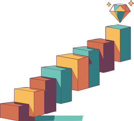 Fototapeta premium A conceptual illustration of a staircase leading up to a sparkling diamond gem icon.
