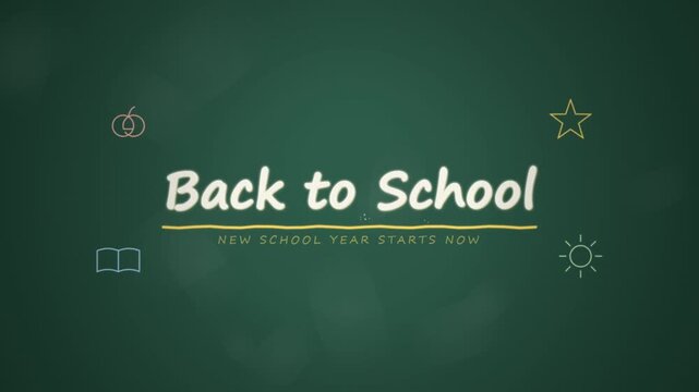 Back to School chalkboard title animation with school doodles and underline on a green board, new school year opener