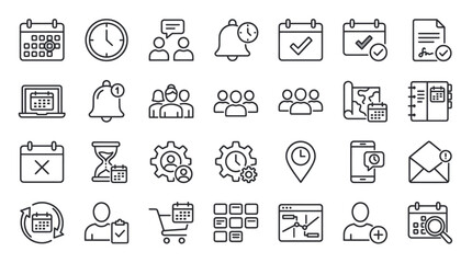 Fototapeta premium Business productivity and office workflow line icons.