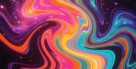 Abstract Psychedelic Fluid Art Texture with Dynamic Rainbow Swirls and Space Dust © ale studio 