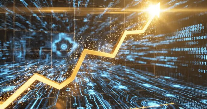 Futuristic Financial Stock Market Growth Chart with Big Data and Binary Code Background
