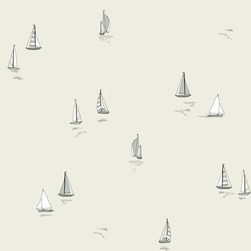 Seamless pattern with yachts boat  ship  sailboat  yachting  symbol  vessel  travel   yacht  sail  in sea  ocean   regatta  marine  nursery design. cruise  sport  transportation nautical background