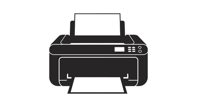 Printer Silhouette On White Background Modern Office Equipment Illustration