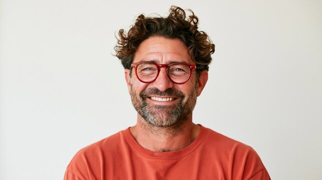 Man with Glasses, Beard, Smiling, Casual Attire