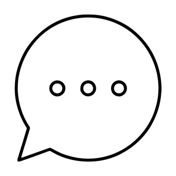 Minimalist hand-drawn speech bubble vector icon with three dots, black outline chat symbol, simple communication illustration on transparent background, monoline messaging graphic