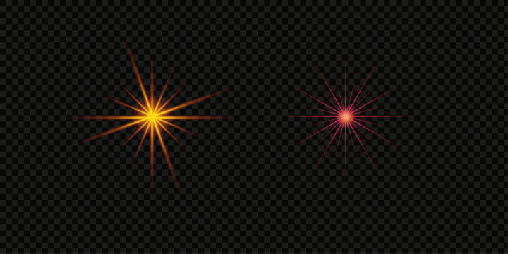 Abstract starburst light effect with vibrant coloring light elements isolated on a dark transparent background