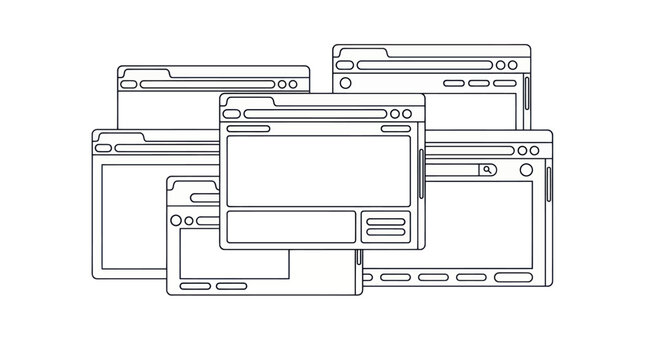 Web browser interface and software window line icons.