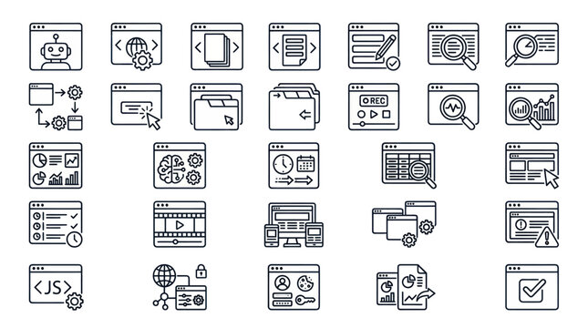 Web software development and AI integration line icons.