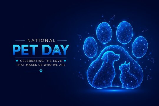 Futuristic pet day concept with dog and cat paw print. futuristic international dog day wireframe technology abstract geometric polygonal. futuristic international dog day