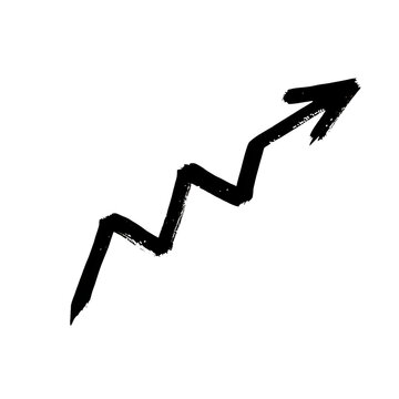 Black hand drawn zigzag arrow pointing up representing growth and success