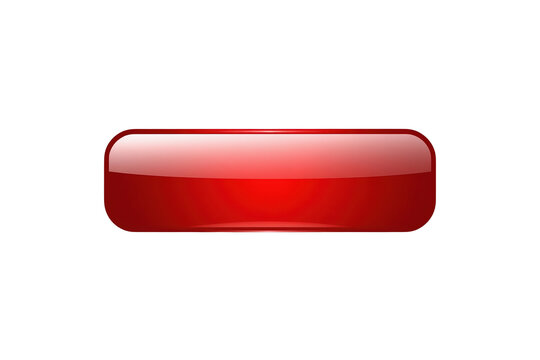 Slim red beveled rectangular button isolated on transparent background