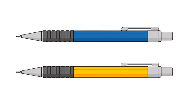Mechanical drafting pencils in blue and yellow vector illustration