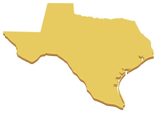 3D isometric map of the state of Texas representing geographic territory, regional expansion, tourism destination, local business location, and logistics navigation (cut out)
