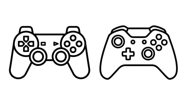 Video game controller pair line icons.