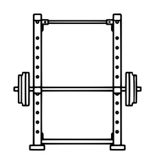 Hand-drawn power rack squat stand vector icon illustration with barbell, weight plates, and adjustable uprights in clean outline style for fitness gym graphics © Bad