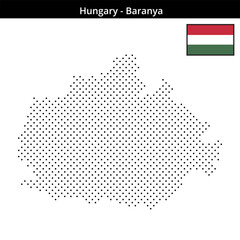 Fototapeta premium Map of Hungary region Baranya in small cross shaped dots