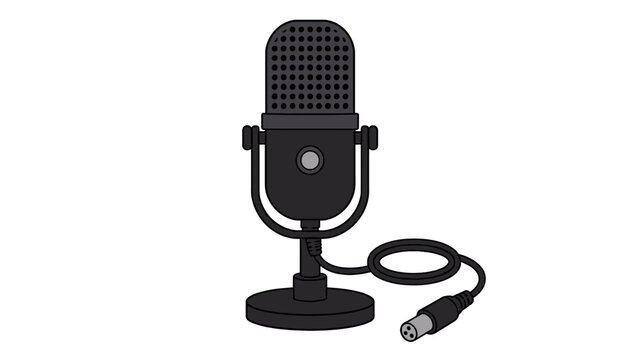 Desktop broadcast microphone with cable and stand vector