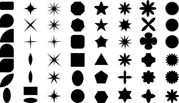 Geometric and Abstract Shape Vector Set &ndash; Stars, Polygons, Circles, and Decorative Silhouettes for Graphic Design, Patterns, Logos, and Creative Art Projects