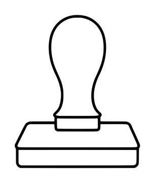 Hand-traced rubber stamp vector illustration of a classic desk ink stamper with wooden handle and rectangular base, isolated line art icon for office and paperwork graphics
