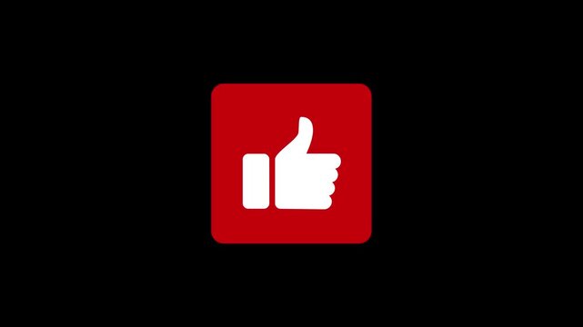 Animated red like button icon overlay on black background. Perfect for YouTube, reels, shorts, streaming and 4k animation.
