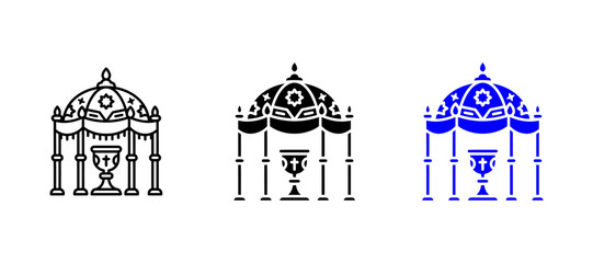 Sacred canopy line icon with chalice cup and cross symbol for religious altar and church decoration design © Abdul