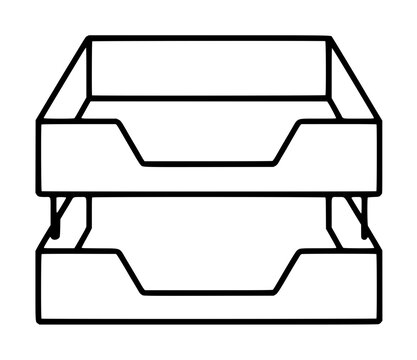 Stacked document trays inbox outbox organizer vintage line drawing black outline office desk accessory minimalist vector icon illustration