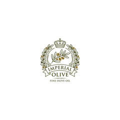 Fototapeta premium Imperial Olive Oil Logo with Crown and Laurel Wreath