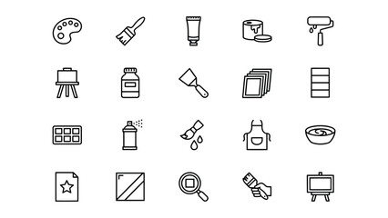 Fototapeta premium Collection of Art and Craft Icons Showing Various Creative Tools and Supplies on Transparent Background