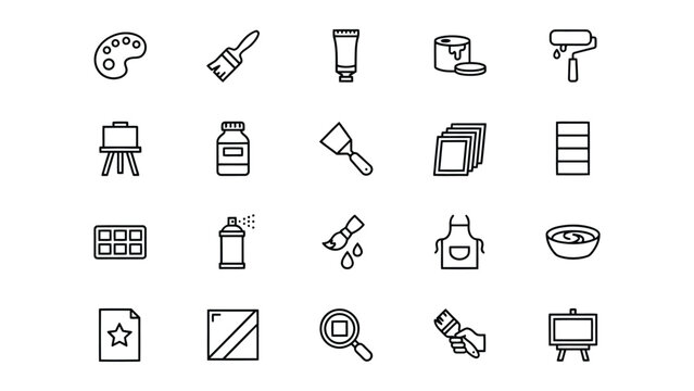 Collection of Art and Craft Icons Showing Various Creative Tools and Supplies on Transparent Background