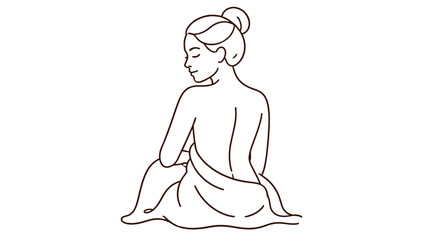 Obraz premium Minimal line art of seated woman wrapped in towel outline