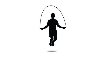Silhouette of a person jumping rope against a white background © Badal
