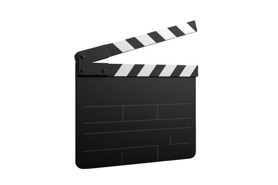 Angled black movie clapperboard isolated on transparent background