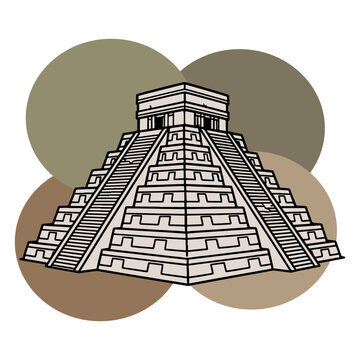 Title: Continuous one line art vector of Chechen Itzel pyramid