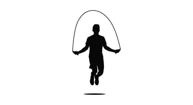 Silhouette of a person jumping rope against a white background