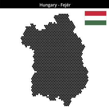 Map of Hungary region Fej&eacute;r in small hexagonal dots