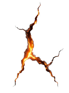 Fiery glowing crack isolated transparent background