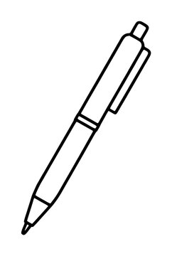 Hand-traced ballpoint pen vector icon illustration featuring a classic click-style writing instrument in simple black outline on white background for design projects