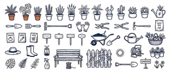 Hand-Drawn Garden Elements and Tools Collection © Anggrek