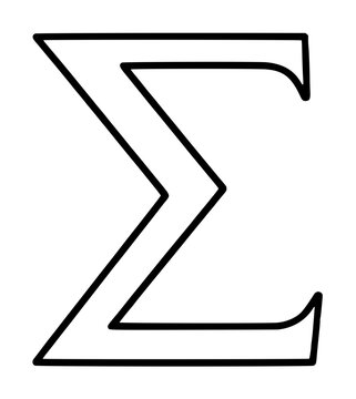 Hand-drawn mathematical sigma symbol vector icon outlined in black on a clean white background, classical Greek summation notation for formulas