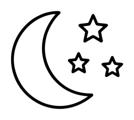 Hand-traced crescent moon and three stars vector icon, minimalist black line night sky illustration isolated on white background, celestial outline drawing for decoration and design © Elva