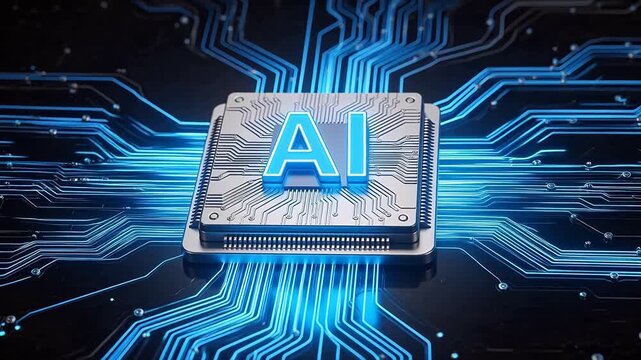 AI chip with glowing circuitry
