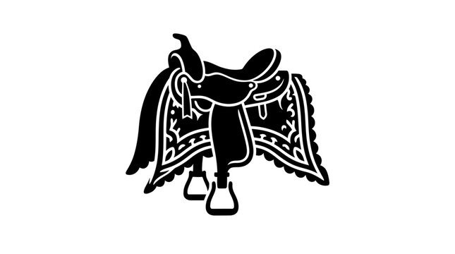 Detailed western horse saddle silhouette on white background.