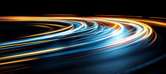 Fototapeta premium Long exposure speed motion light trails following a curved Highway path at dark night atmosphere.