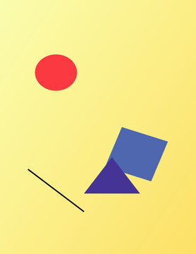 Retro 90s Memphis design background with playful geometric shapes, red circle, blue triangle and yellow backdrop