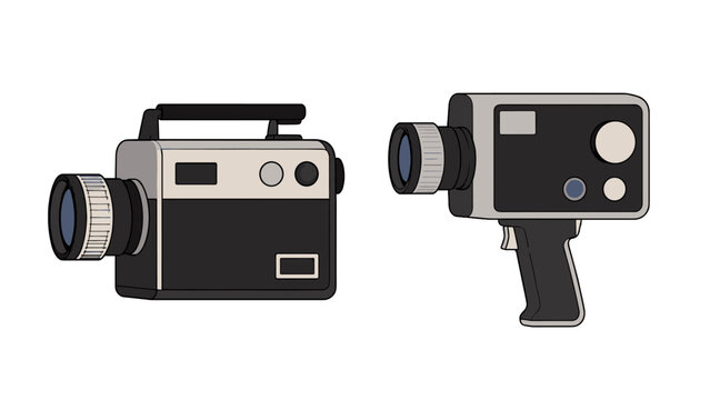 Retro video camera and vintage handheld camcorder vector set