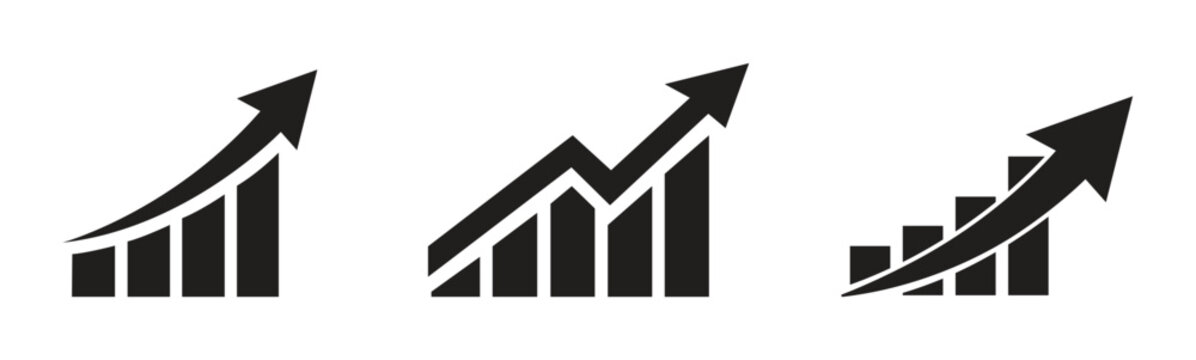 Business Growth Chart Icons Set with Upward Arrow, Analytics and Financial Progress Vector Collection