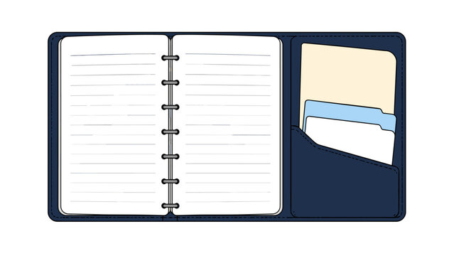 Open ring binder notebook organizer with card pocket vector