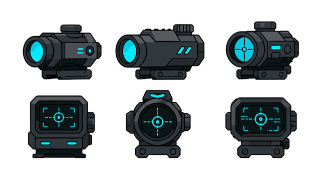 Set of futuristic rifle scope sights in cartoon vector style