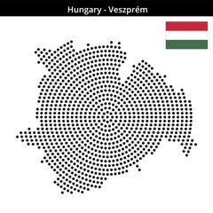 Fototapeta premium Map of Hungary region Veszprém in concentric medium dots