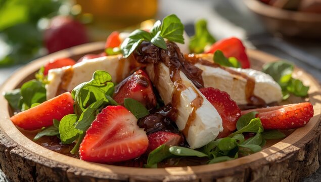 Mixed greens with brie, dandelions, and berries.